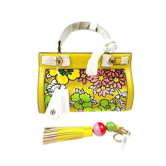 Tory Burch Handbags - Tory Burch LEE RADZIWILL, RUST WALLPAPER FLORAL & Key Fob Tassel